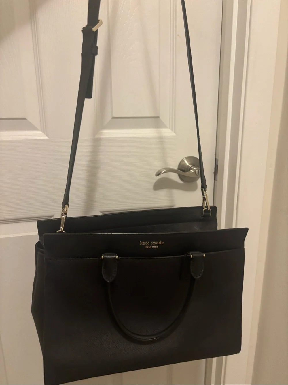 kate spade black structured saffiano tote